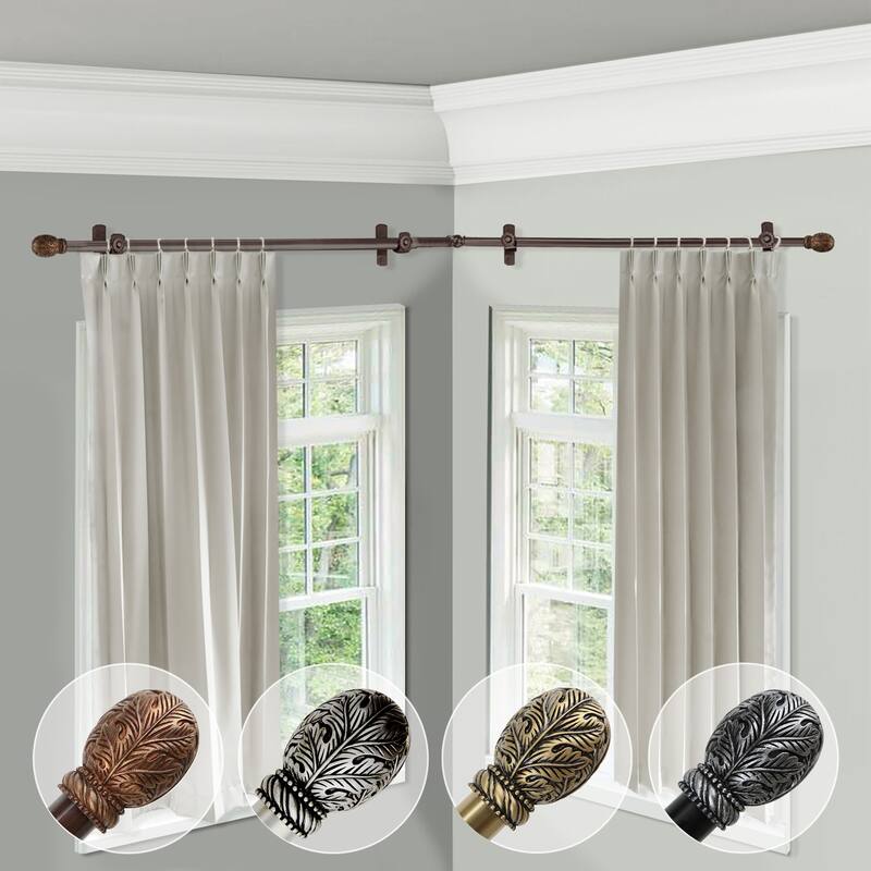 Corner Window Curtain Rod Adjustable Dual Rod 66-120" Satin Nickel Antique Style - M