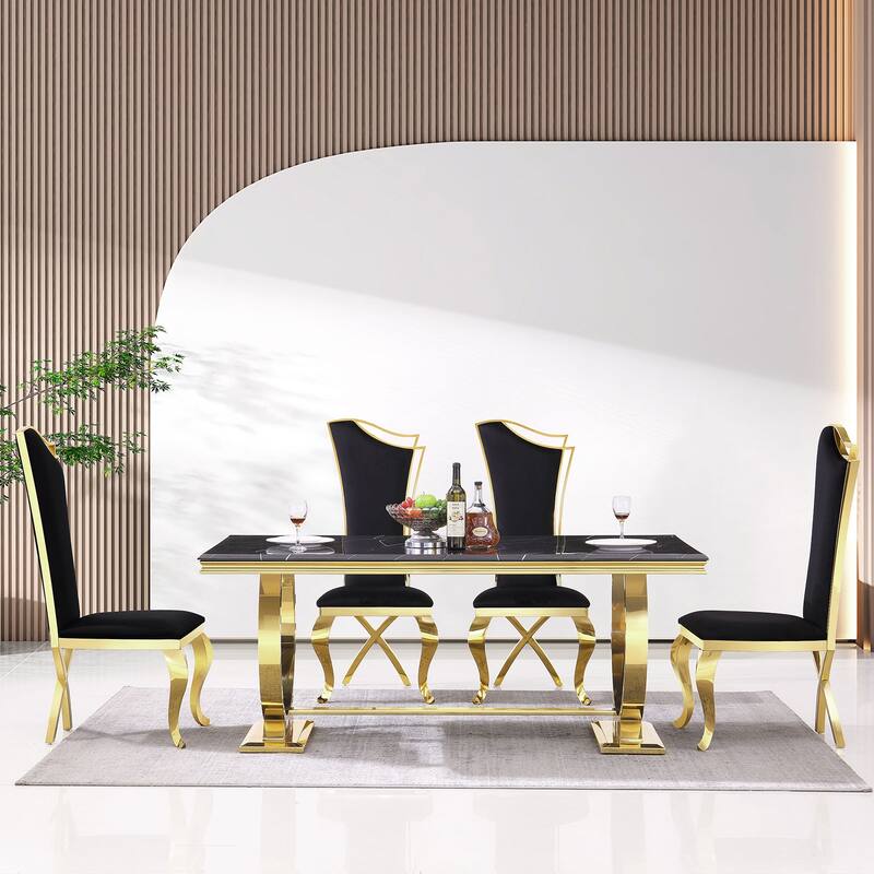 Black Velvet Upholstered Dining Chairs with High Back and Xshaped