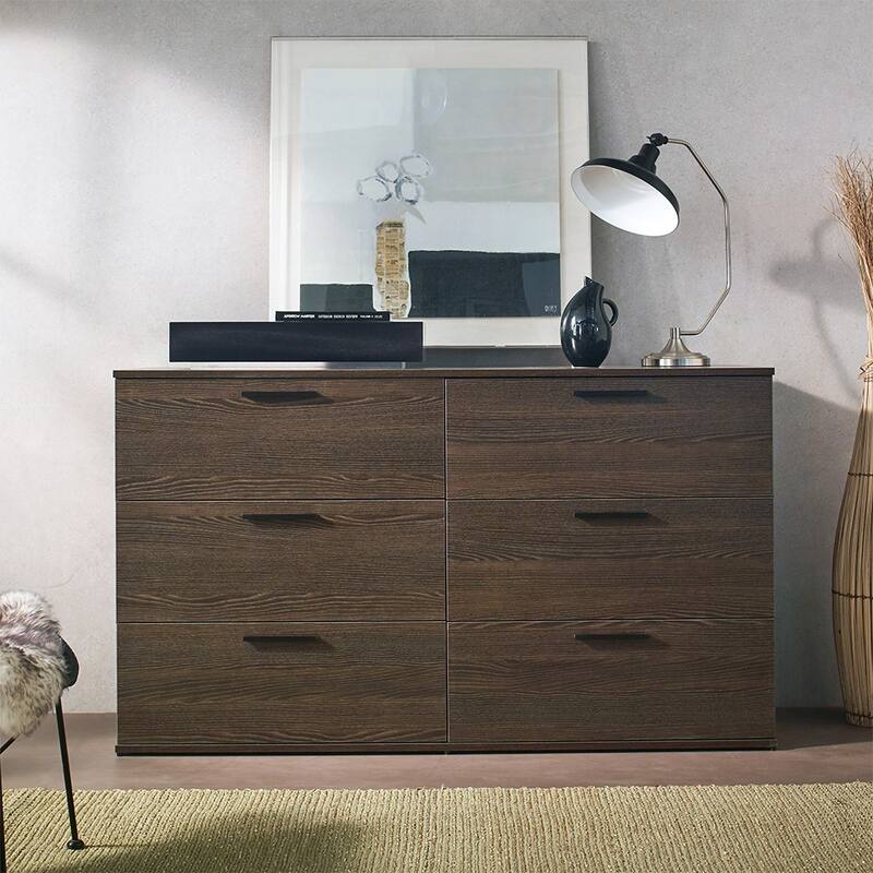 6 Drawer Double Dresser, Multi-functiona Wooden Clothing Storage Cabinet, Accent Storage Cabinet with Metal Handles - Espresso