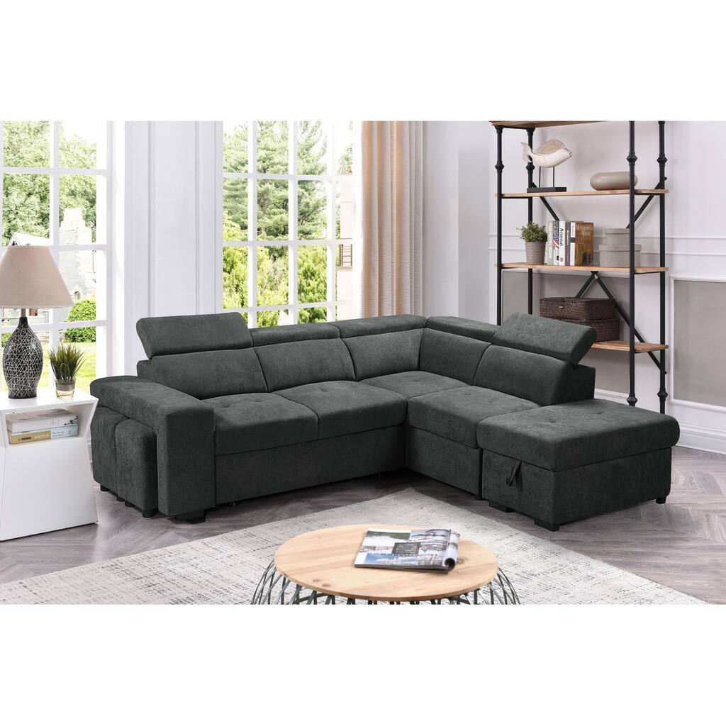 Sleeper Sectional Sofa with Storage Ottoman and 2 Stools - Overstock ...