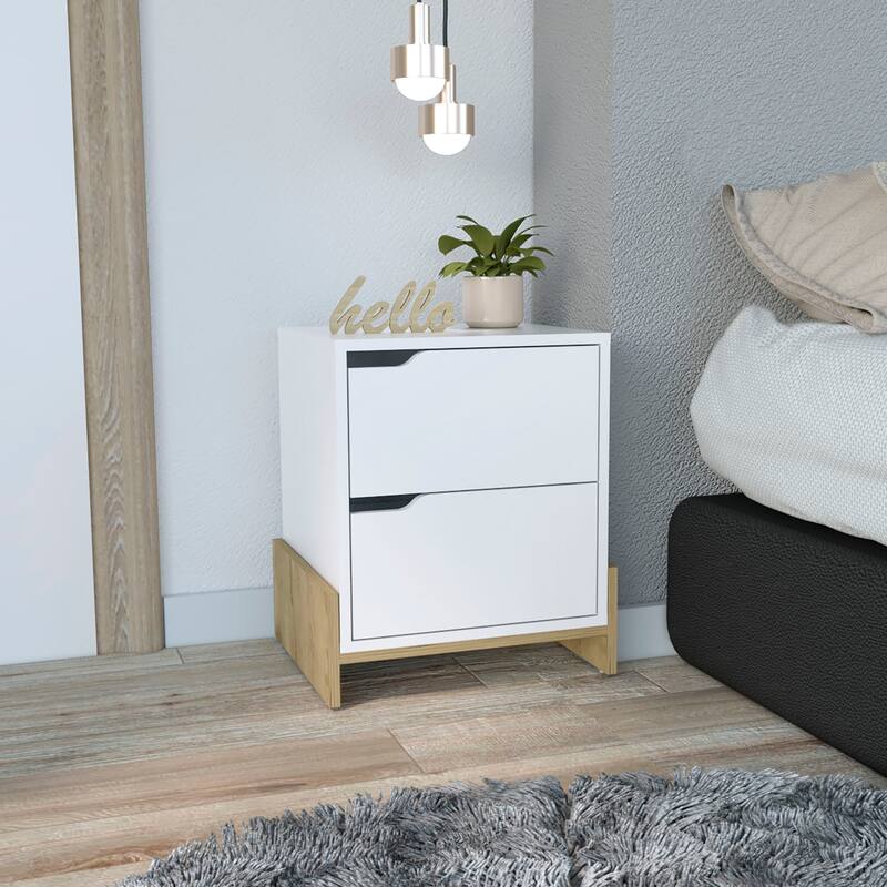 Nightstand with 2 Spacious Drawers, Sleek Design, Durable Manufactured Wood, Compact Size - Multicolor