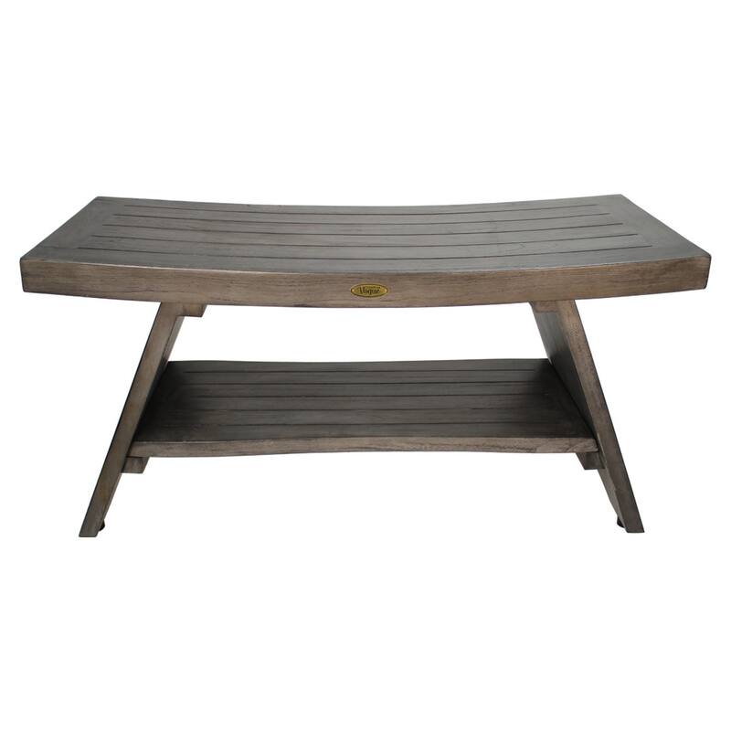 CoastalVogue Serenity Antique Gray 35" Teak Shower Bench with Shelf - 36