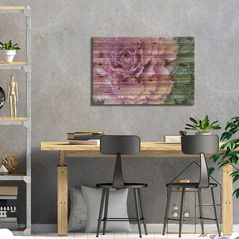 Adirondack Region, New York, USA. Cabbage flower. Print On Wood by Karen Ann Sullivan - Multi-Color
