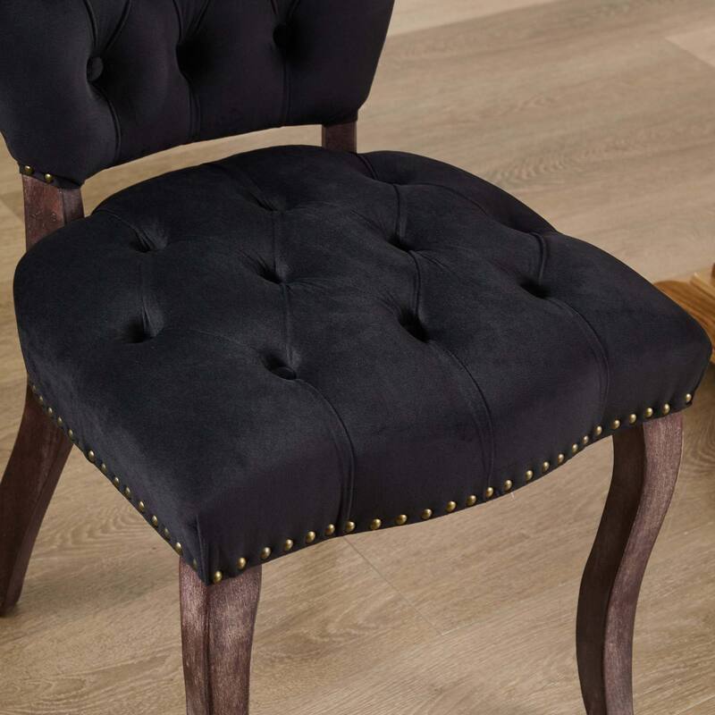 French Vintage Tufted Upholstered Fabric Dining Chair,Set of 2