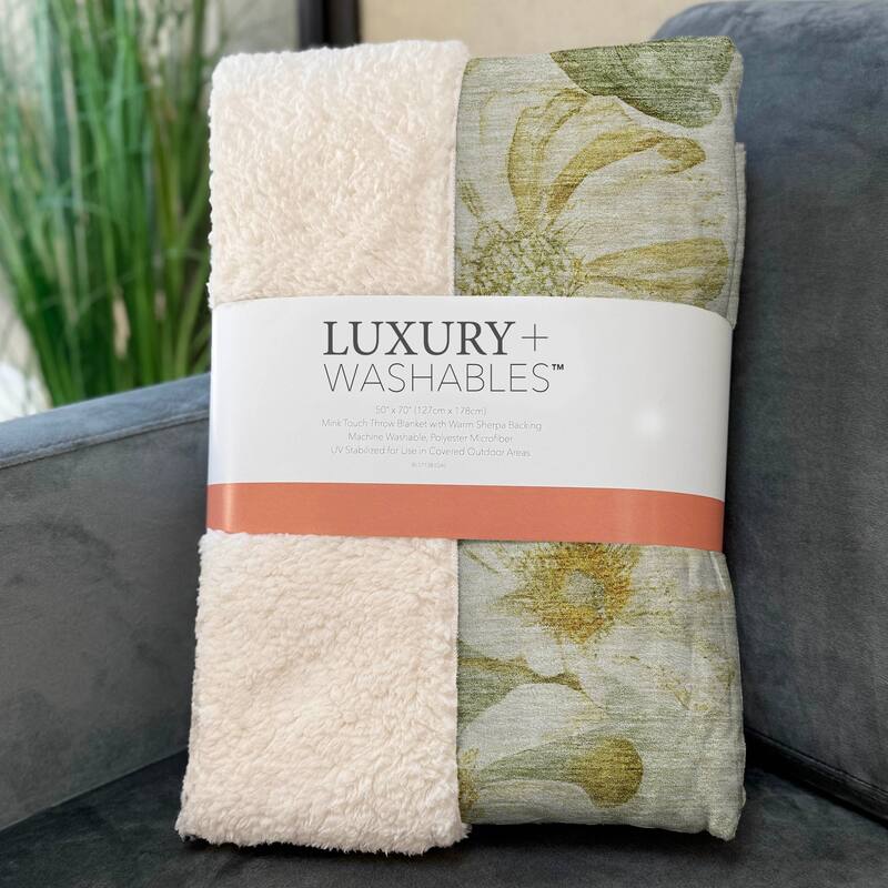 Premium Machine Washable Modern Floral Sherpa Throw Blanket