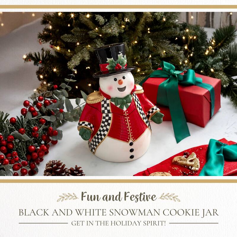 Spode Christmas Tree Black and White Snowman Cookie Jar - 4" L x 5" W x 13" H