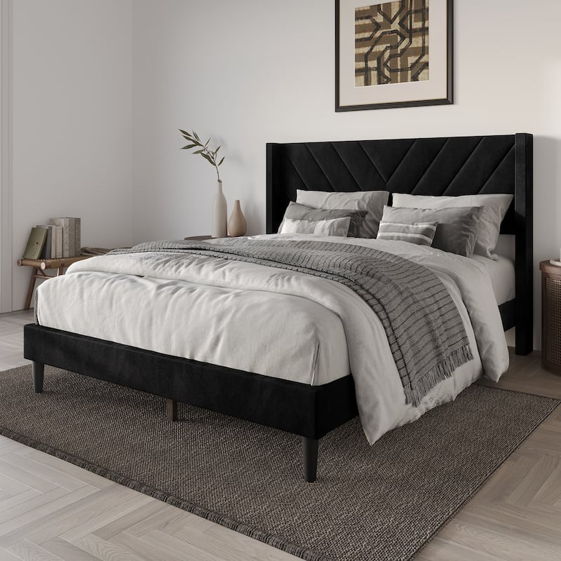 CraftPorch Sophisticated Wingback Upholstered Velvet Bed