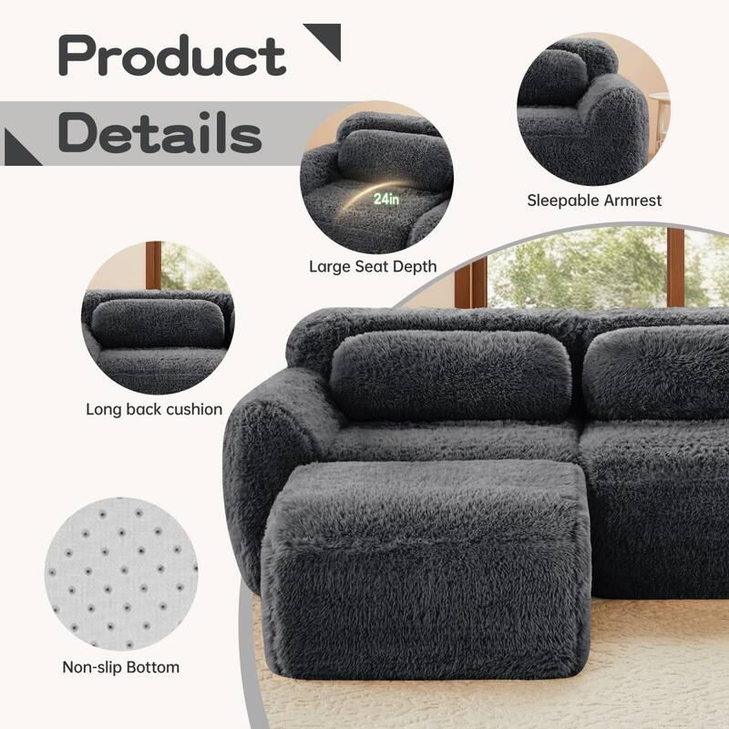148.8" L-shaped Soft And Fluffy Plush Fabric Sectional Sofa with Bottom Anti-Slip Design and Ottoman