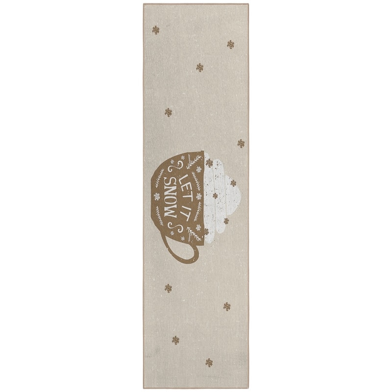Indoor/ Outdoor Cozy Winter Brown Washable Let is Snow Rug