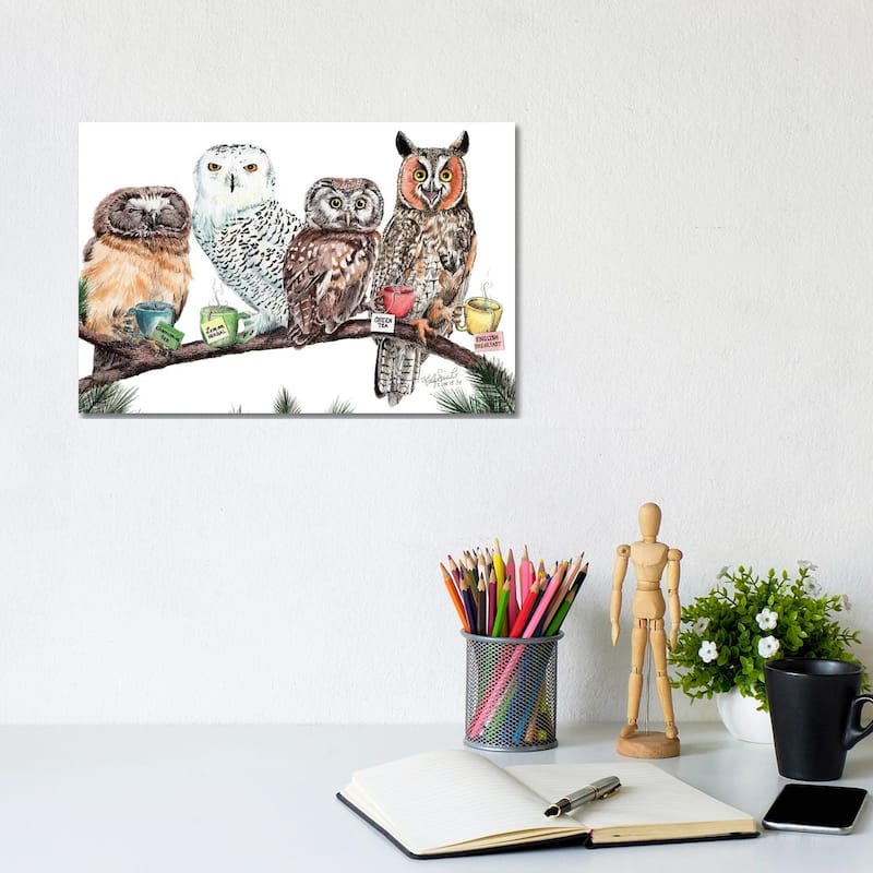 iCanvas "Tea Owls" by Holly Simental Canvas Print - 8x12x0.75