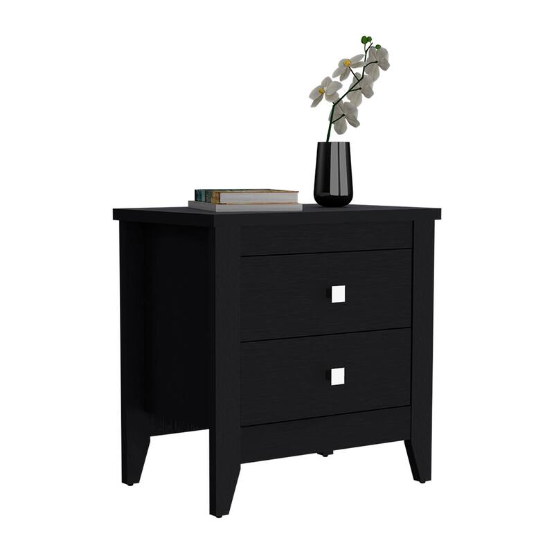 Black Nightstand with Two Drawers and Durable Top