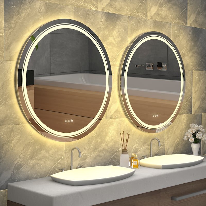 Frameless LED Lighted Round Bathroom Vanity Mirror Dimmable Anti-Fog