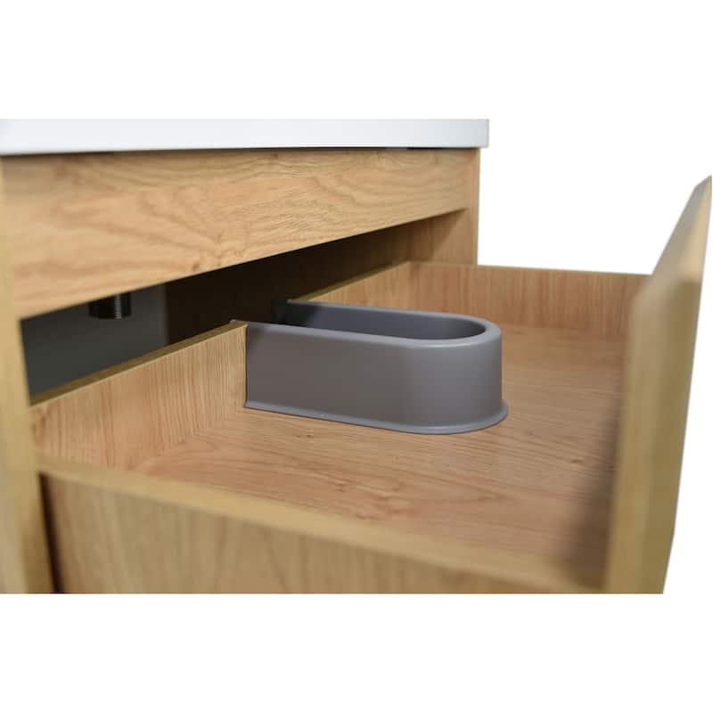 Angeles 30 natural oak finish freestanding bath vanity with single basin reinforced acrylic top