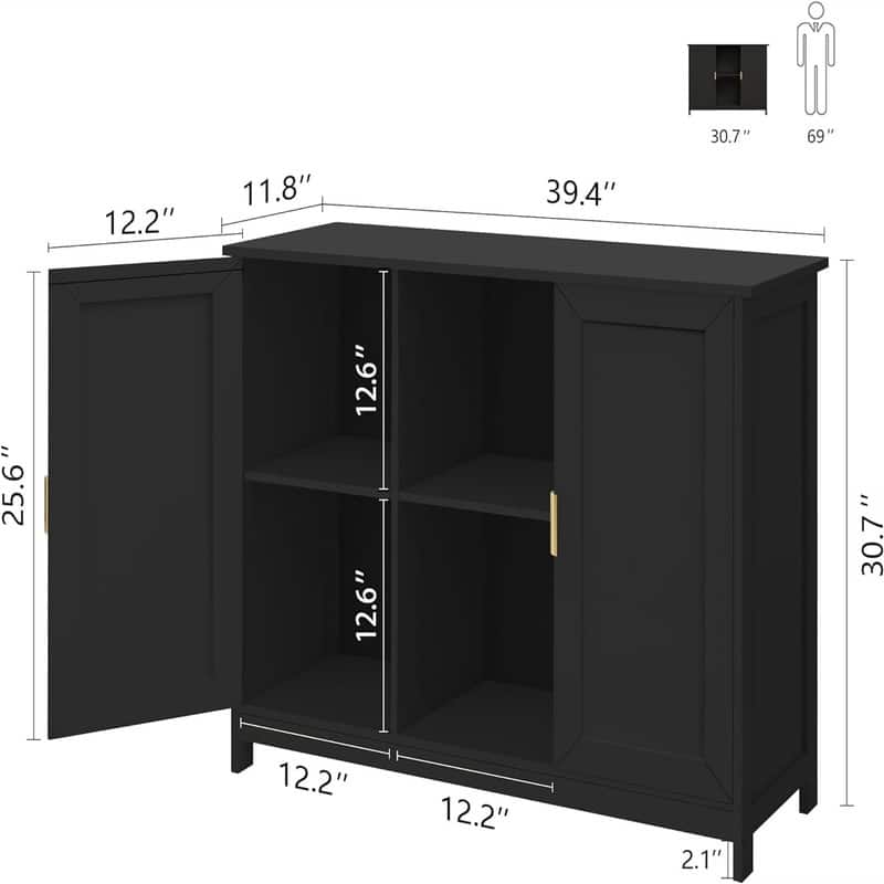 Credenza Buffet Cabinet Wooden Coffee Bar Cabinet - 11.8"D x 39.4"W x 30.7"H