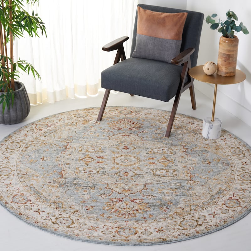 SAFAVIEH Hamilton Gundeline Oriental Rug - 6'7" Round - Blue/Grey