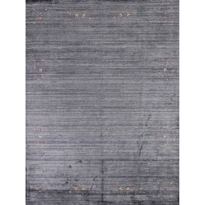 Grays & Blues Gabbeh Oriental Area Rug Handmade Silk Carpet - 7'11" x 9'9"