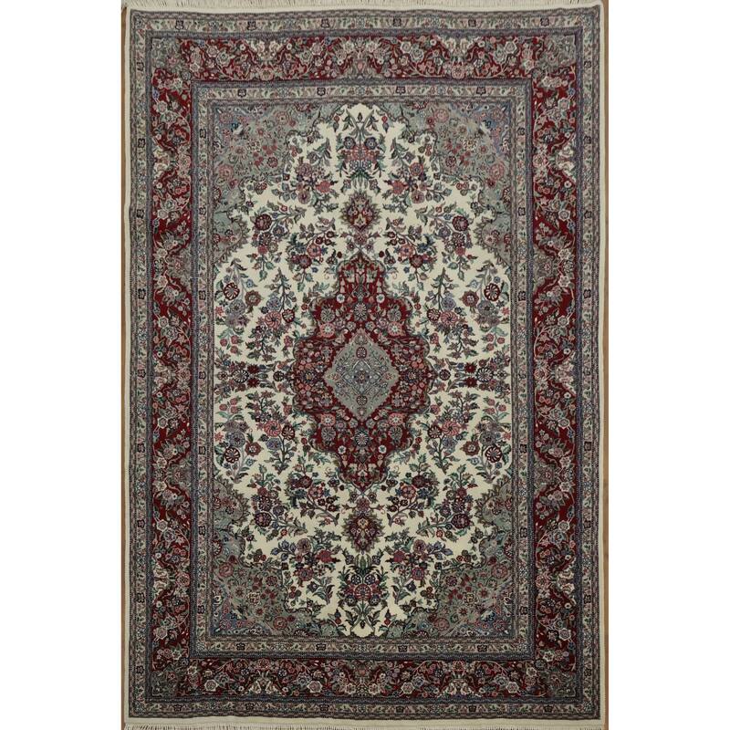 Hand Knotted Oriental 100% Wool Carpet Traditional Floral Beige & Ivories Aubusson Area Rug - 9' 0'' X 6' 0''