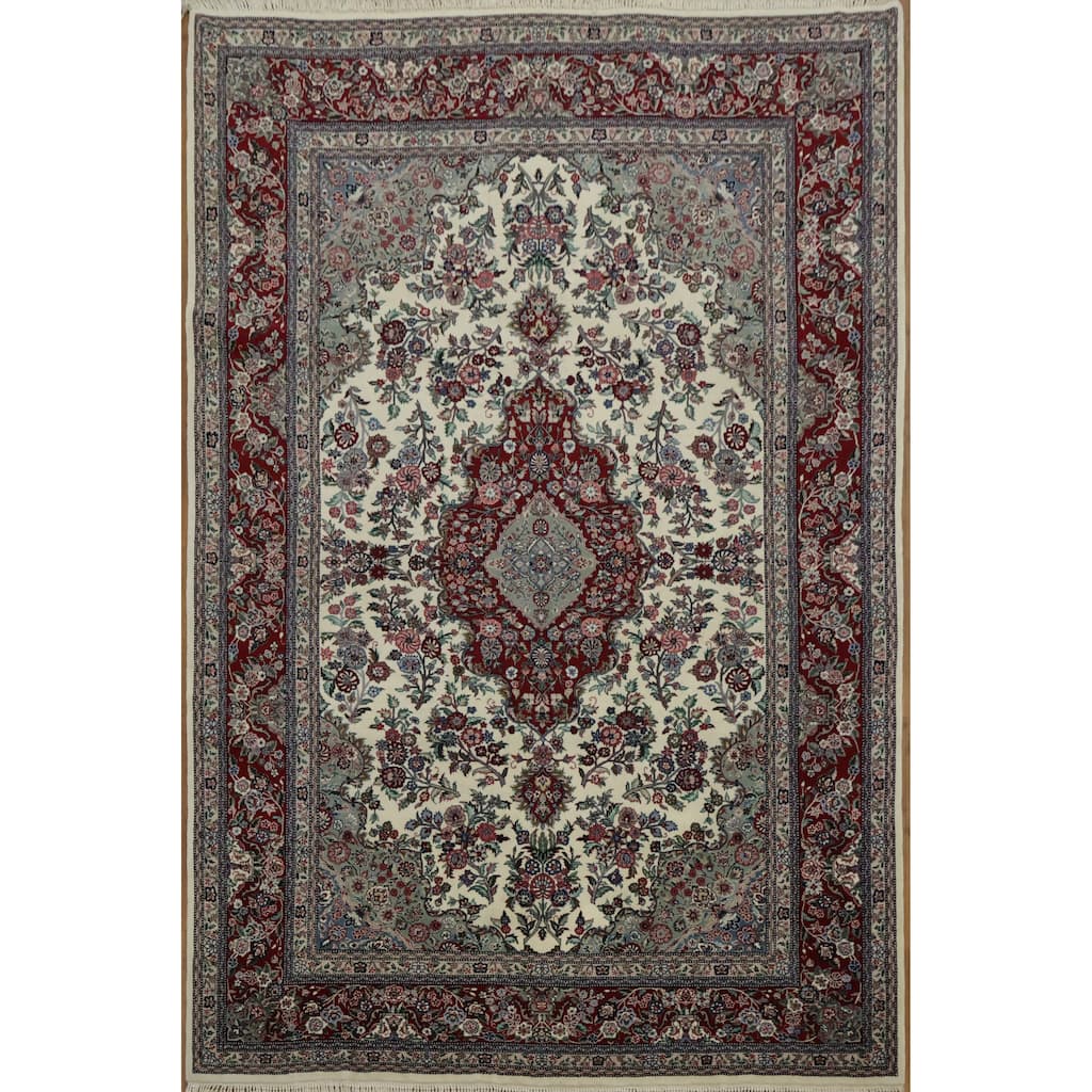 Hand Knotted Oriental 100% Wool Carpet Traditional Floral Beige & Ivories Aubusson Area Rug - 9' 0'' X 6' 0''