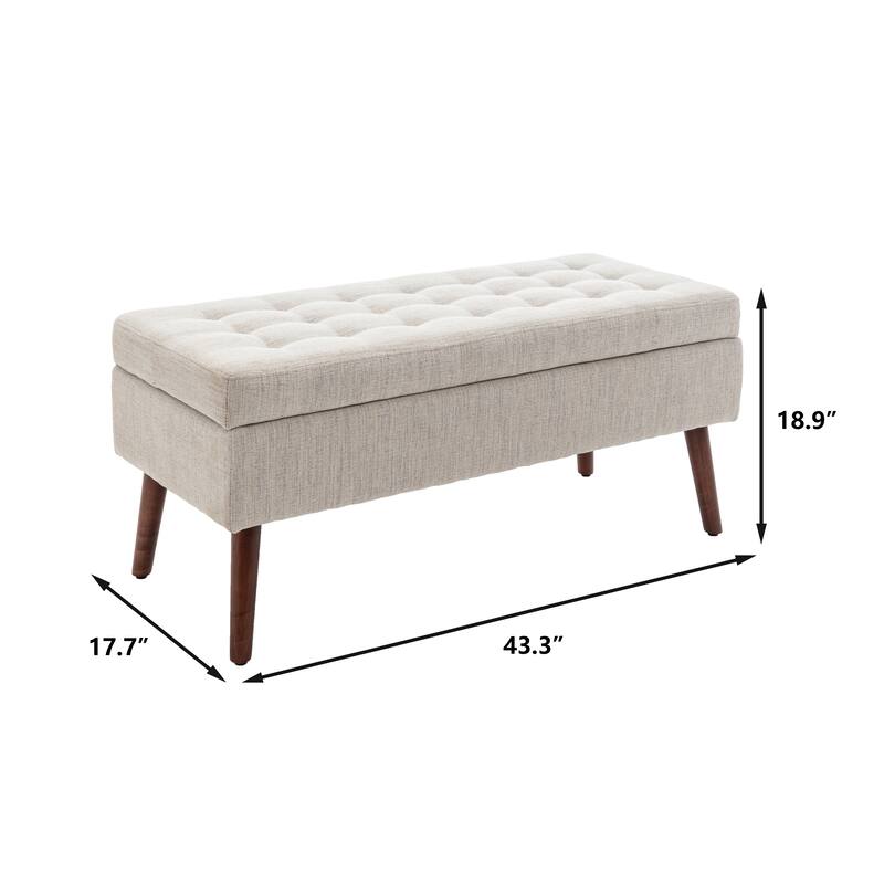 Practical Off White Storage Bench with Safety Hinged Flap, Interior Stool Entryway Footrest Seat End of Bed Bench for Mudroom