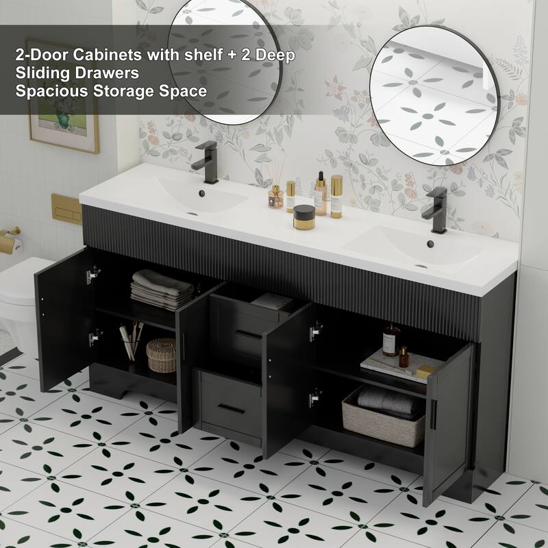 Modern 24"/30"/36"/48" Wave-Line Bathroom Vanity Set with Sink & Faucet