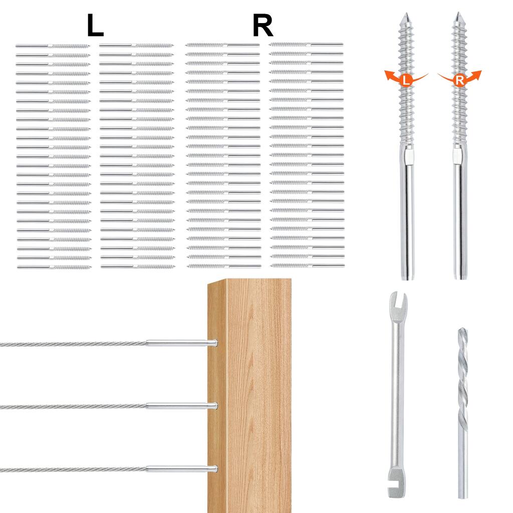 Cable Railing Swage Threaded Stud Tension End Fitting Terminal for 1/8" Deck Cable Railing, T316 Stainless Steel