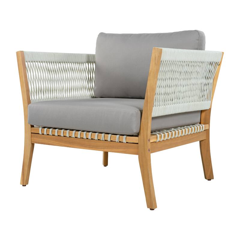 Christopher Knight Home - Modern Outdoor Acacia Wood Patio Lounge Chair with Woven Rope Accents and Weather-Resistant Cushions