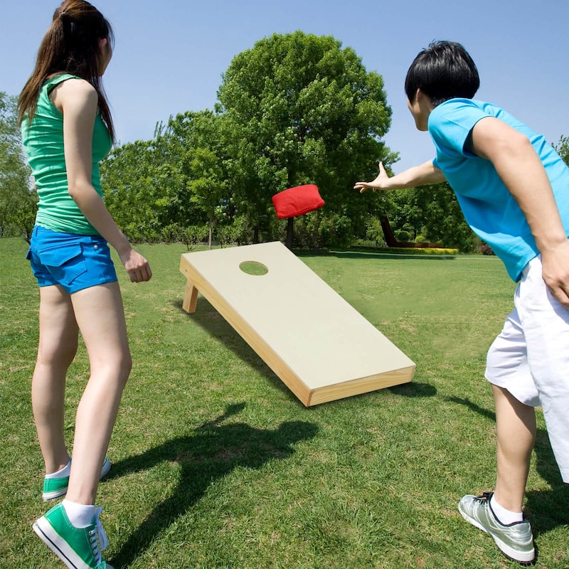 Costway 1/2 PCS 4'x2' Portable Corn Hole Game Board Includes 8 Bean - Natural