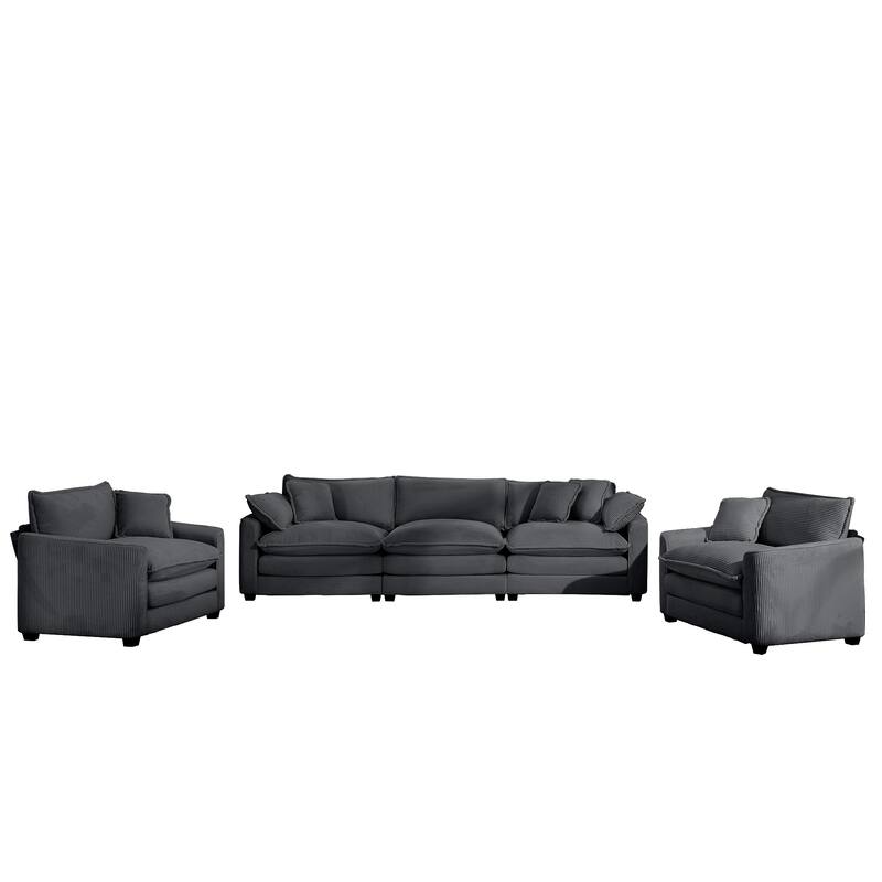 3-Piece Corduroy Flexible Combinations Sofa Set with 3-Seater Cushions Sofas and 2 Single Sofa Chairs for Livingroom
