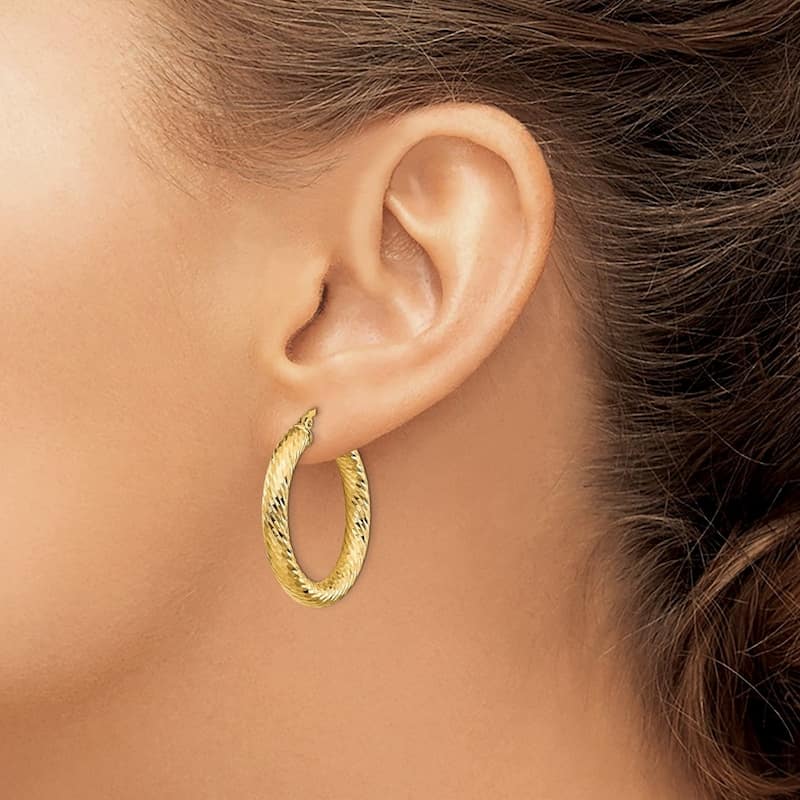 Curata 14k Yellow Gold Sparkle Cut Round Hoop Earrings - 29.25x28.25mm