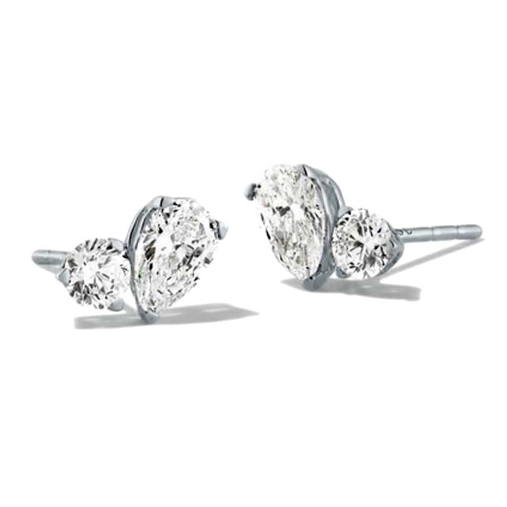 Auriya 14k Gold Round and Pear-shaped Lab Grown Toi Et Moi Diamond Stud Earrings 3.00 ct. tw. Push-Back (F-G VS) - White