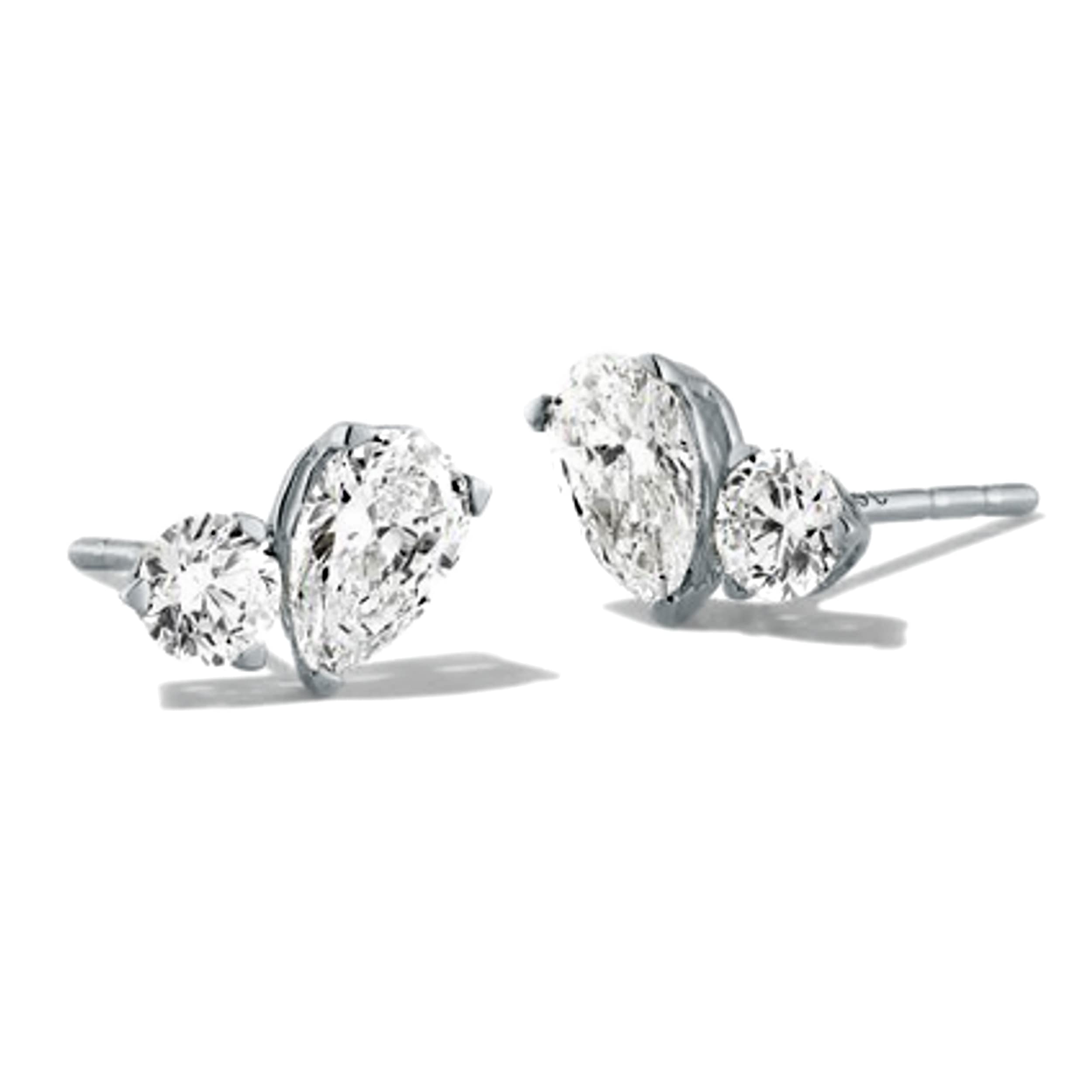 Auriya 14k Gold Round and Pear-shaped Lab Grown Toi Et Moi Diamond Stud Earrings 3.00 ct. tw. Push-Back (E-F VS)