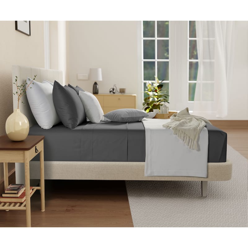 100% Organic Cotton 300 Thread Count Bed Sheets,Cool Soft Breathable No Pill Elasticated Luxury Bedding - Twin-XL - Charcoal