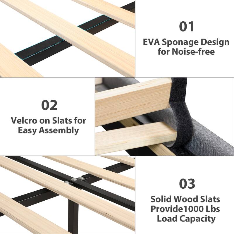Queen Size Upholstered Platform Bed Frame with Storage Headboard, LED Lights, USB Charging and Footboard Drawers for Bedroom