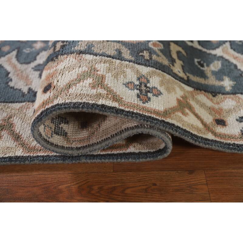 All-Over Blue Oushak Indian Runner Rug Hand-knotted Wool Carpet - 2'7"x 9'10"