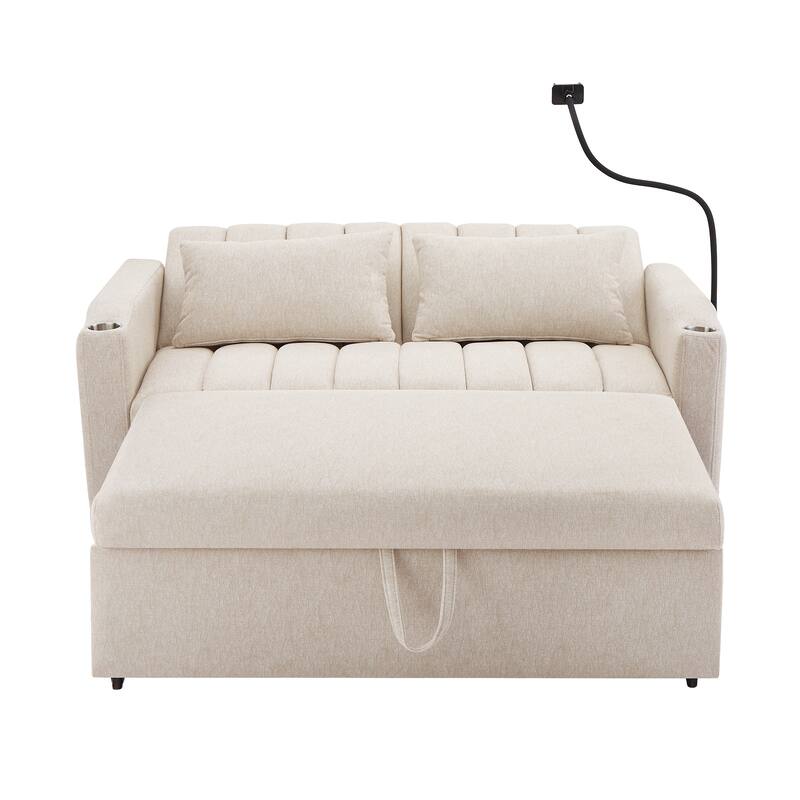 55.9" Convertible Sofa Bed Loveseat Sofa with Three USB Ports