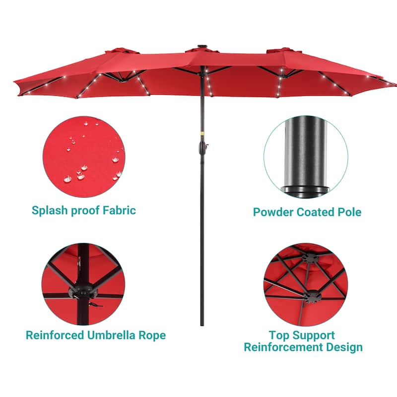 BONOSUKI 15x9ft LED Double-Sided Patio Umbrella Aluminum Large Canopy