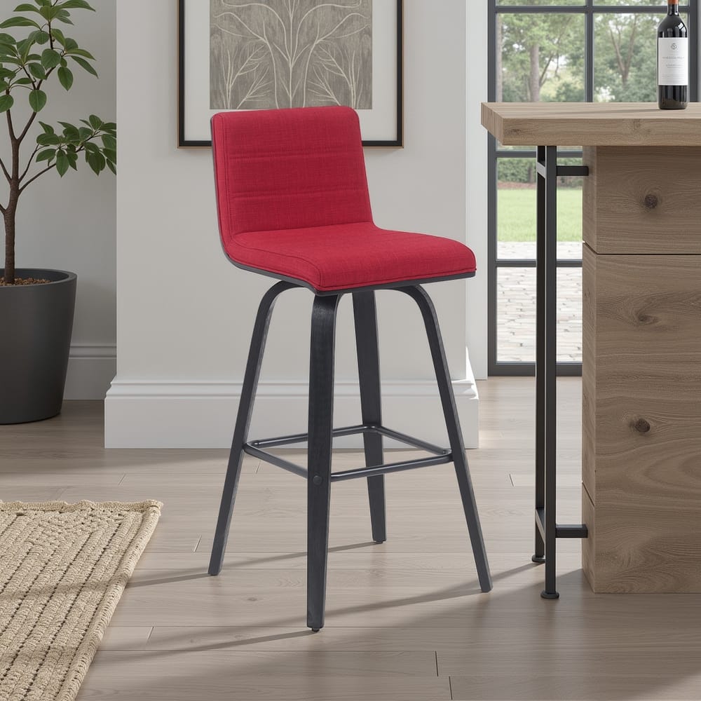 Skara Swivel Bar Stool, Upholstered Bar Height Chair with Bentwood Frame