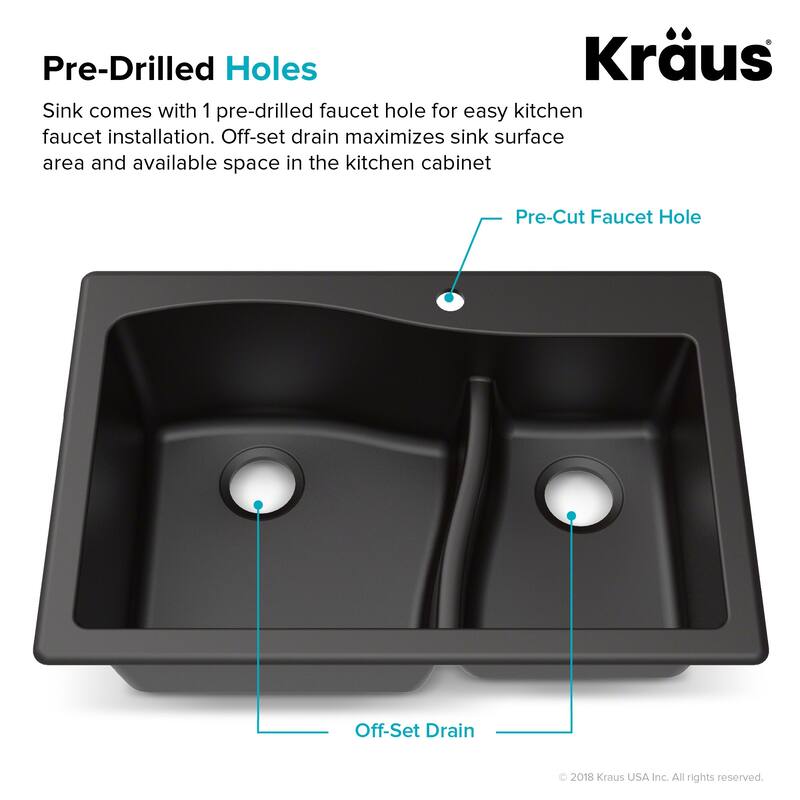 Kraus Quarza 33" Undermount Double Basin Granite Composite Kitchen