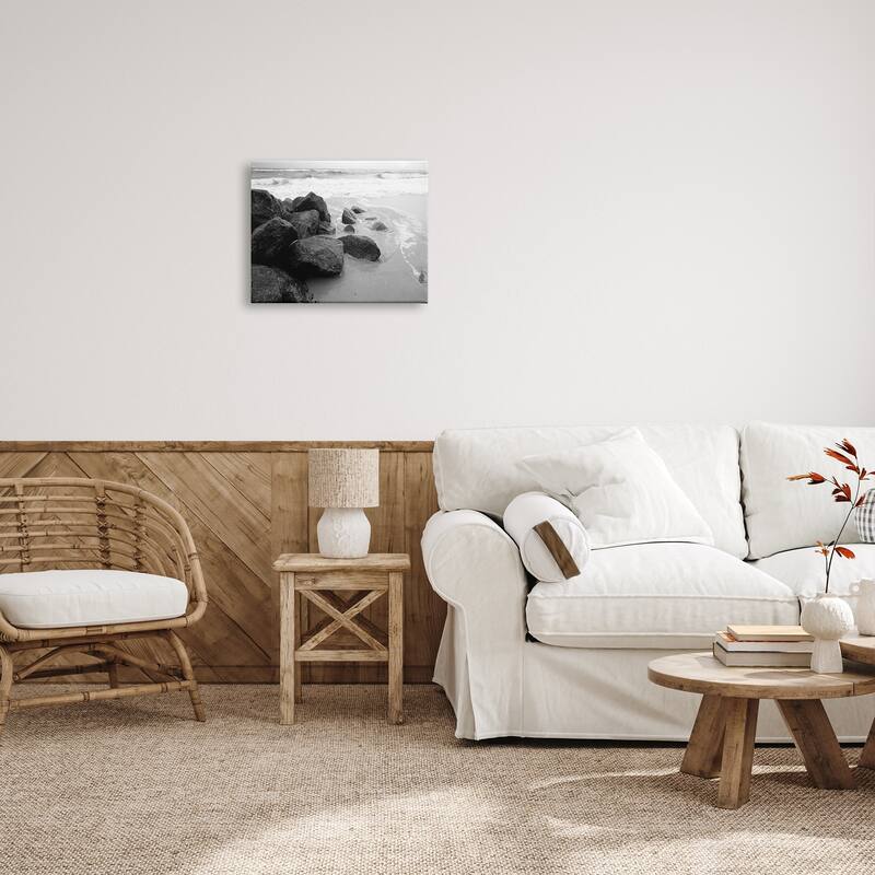 Stupell Incoming Tide Nautical Beach Coast Black White Photography Canvas Wall Art