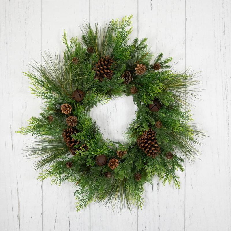 Real Touch™️ Pinecones and Jingle Bells Artificial Christmas Wreath - 26" - Unlit