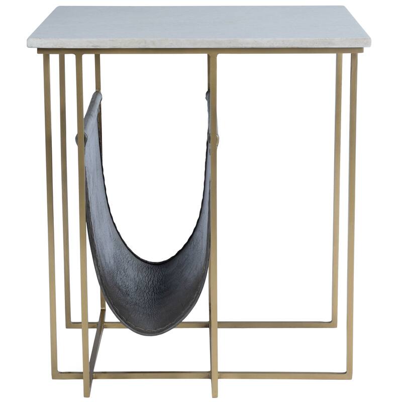 Stephanik 20.25 in. W Rectangular Marble & Leather Magazine Side Table
