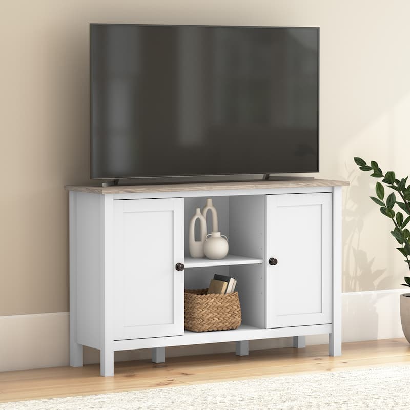 Bush Furniture Mayfield 48W Tall TV Stand Media Console. - Shiplap Gray/Pure White