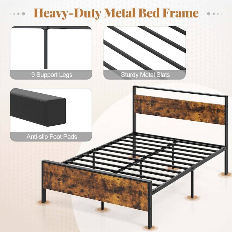 Costway Twin/Full/Queen/King Size Bed Frame with Wooden Headboard and