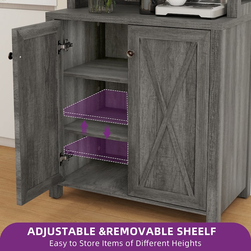 67" Tall Farmhouse Kitchen Coffee Bar Cabinet with Adjustable Shelves