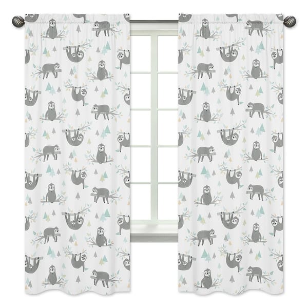 slide 2 of 5, Sweet Jojo Designs Blue and Grey Jungle Sloth Leaf 84-inch Window Treatment Curtain Panel Pair - Turquoise Gray Green Rainforest