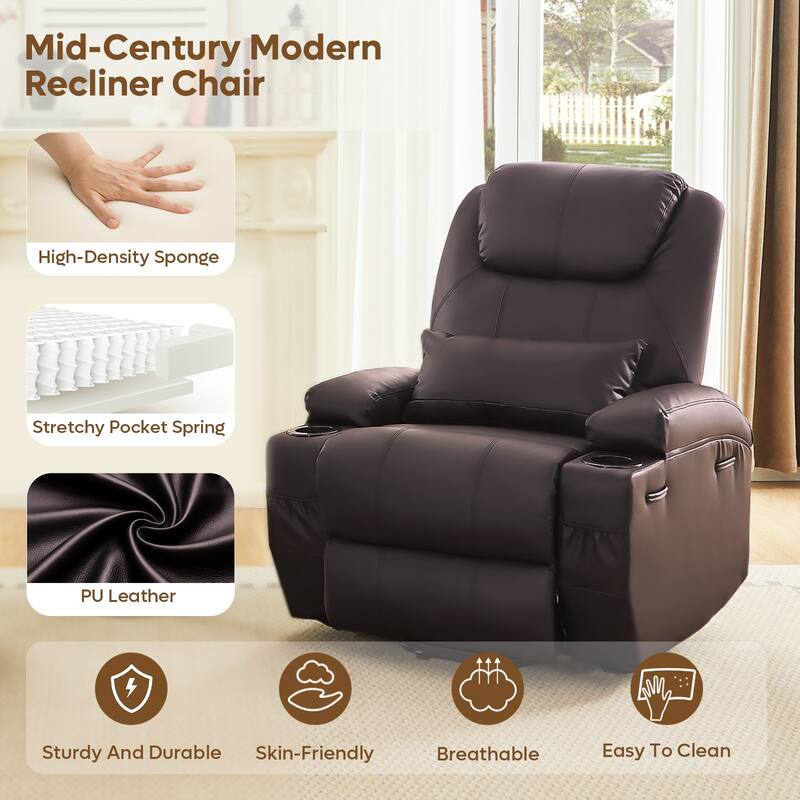 Bestier 34.6" Electric Power Lift Asist Recliner Chair with Massage and Heat,Fax Leather Reclining Chair with Side Pockets
