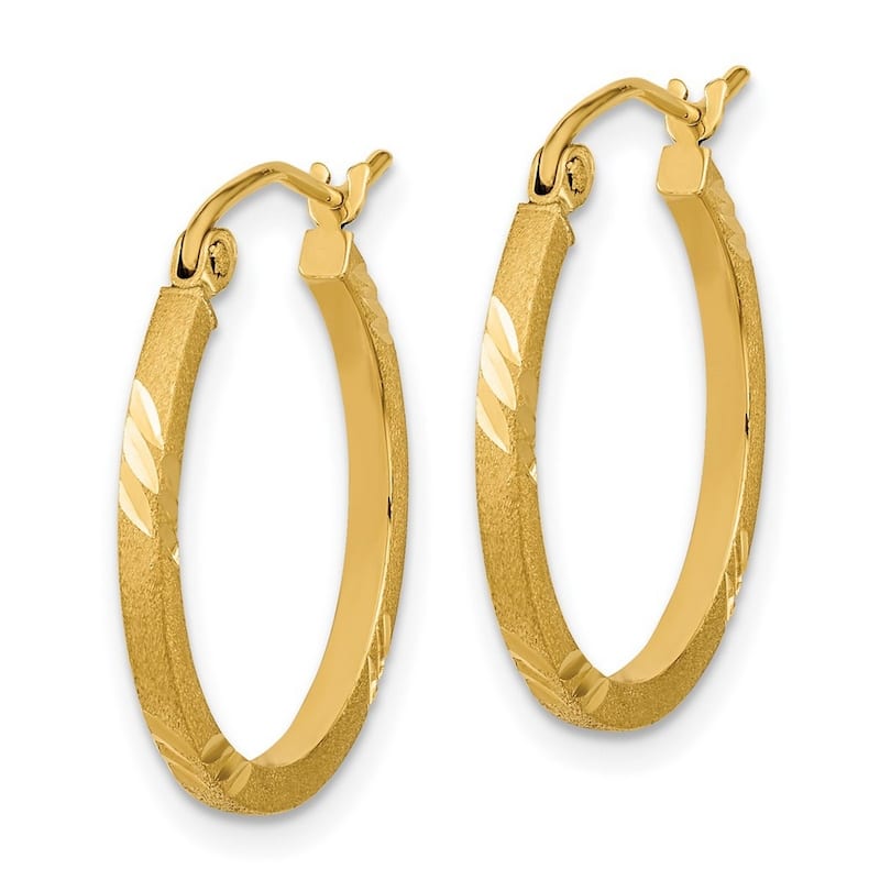Curata 14k Yellow Gold Satin and Sparkle Cut Square Tube Hoop Earrings 21.74x1.75mm Wide 1.75mm Thick Jewelry Gifts for Women