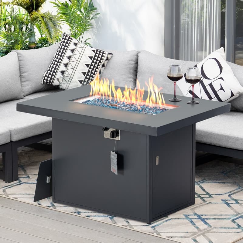 FINCATI Outdoor Aluminum 43" Dual-fuel Propane Fire Pit Table, CSA-certified, 60,000 BTU Modern Rectangular Firepit