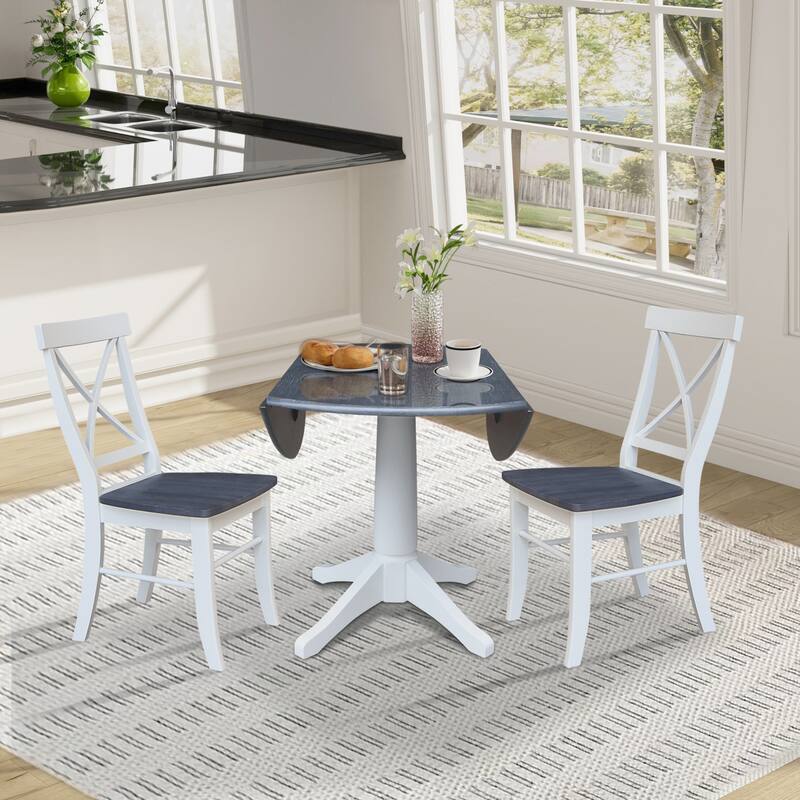 42" Round Top Dual Drop Leaf Pedestal Table with Dining Chairs