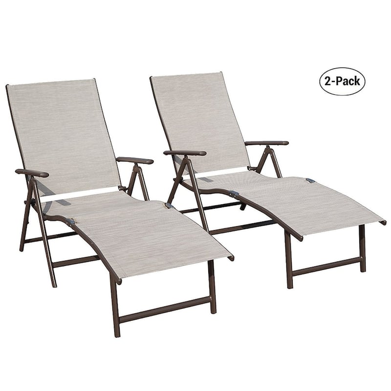 Kozyard Cozy Aluminum Beach Yard Pool Folding Reclining 7 Adjustable Chaise Lounge Chair (2 Pack) - Beige